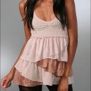 Free People Chiffon Pleated tiered layered top S